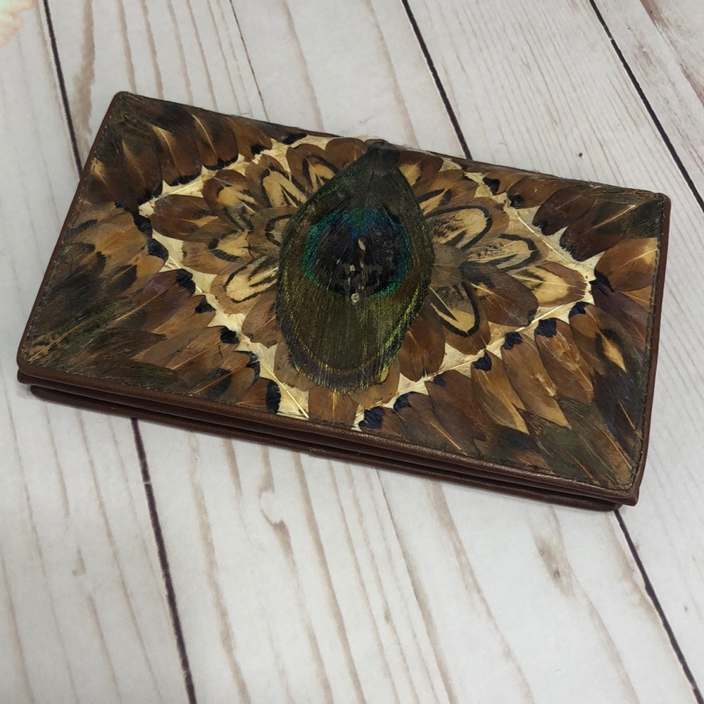 🌻 VTG Peacock Wallet Clutch Mini Purse